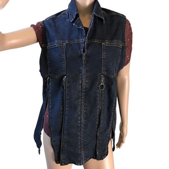 Ashley Stewart Women Denim Motorcycle Zipper Vest Size 16 Blue Y2K - Picture 1 of 10